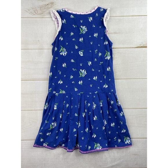 Matilda Jane Dress Girls Size 12 Blue Floral Ruffle Cap Sleeve Crochet Trim Hem - Picture 6 of 8